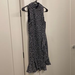 Betsy Johnson polka dot high neck dress. Ruffle on side and bottom
